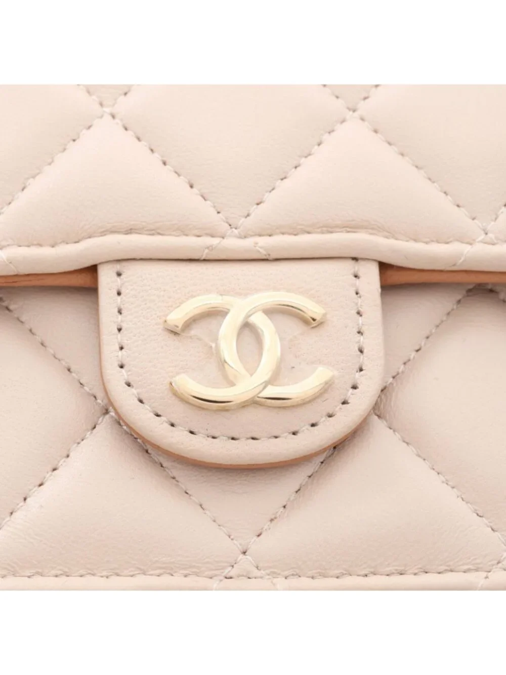 Chanel Shoulder Bag Quilted Beige Lambskin Phone Case Chain Wallet